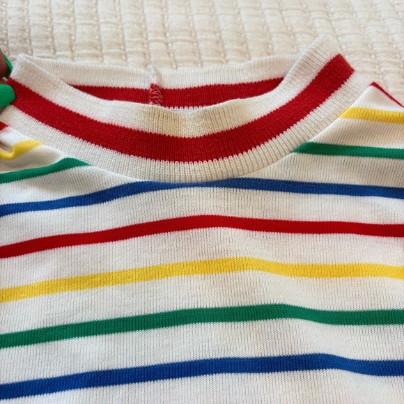 OshKosh B'Gosh Vintage 80's Rainbow Striped Mock Neck 18 mos Shirt Red Overalls - Picture 7 of 14
